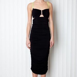 Le Superbe Women's Black Cut-Out Side Ruched Midi Bodycon Dress before sunrise M